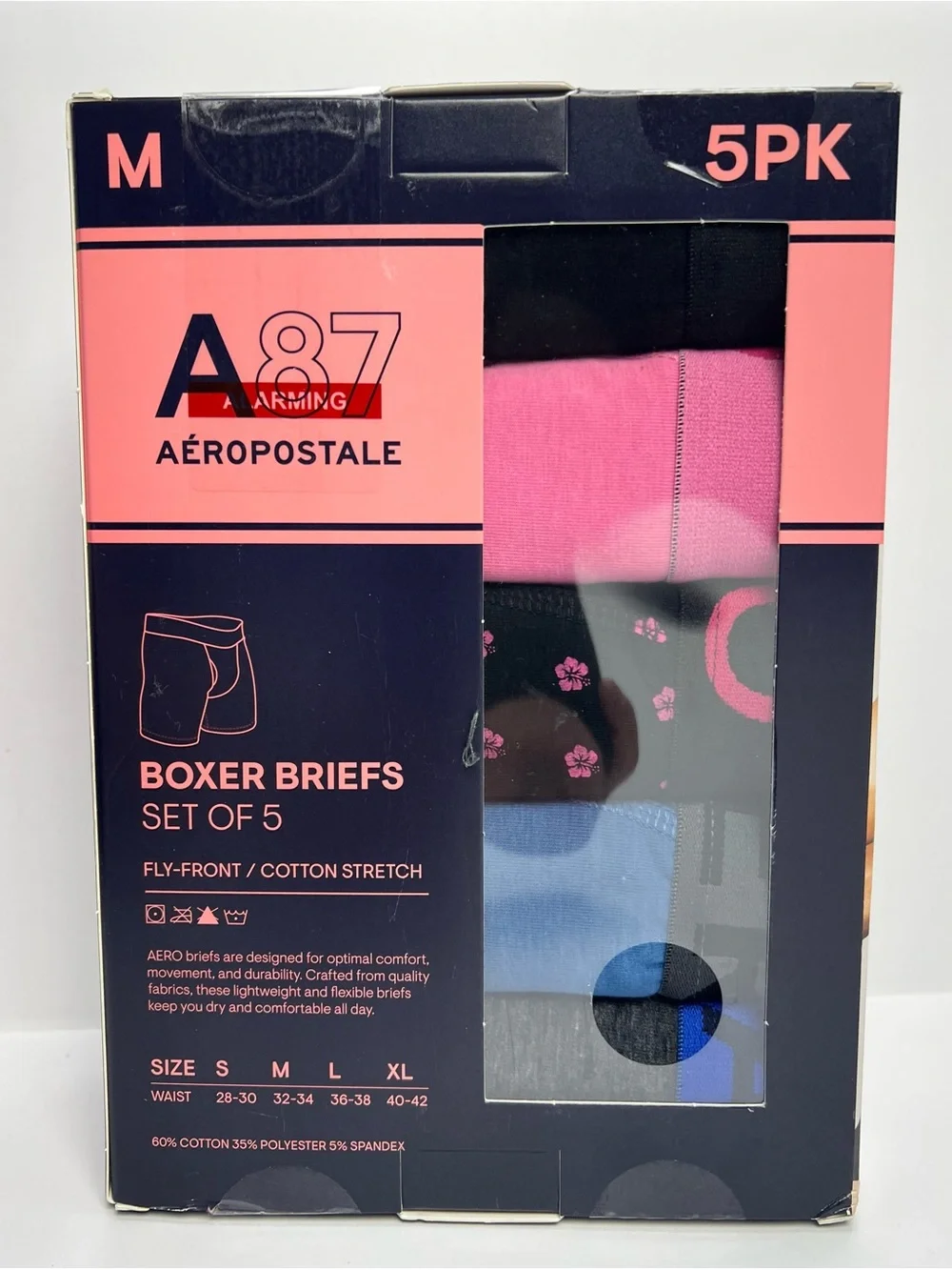 Aeropostale 5 Pair Cotton Blend Stretch Boxer Briefs Mens Size M Waist 32-34